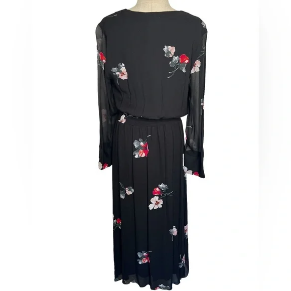 NWT Witchery Womens Dress Black Size 12 V-Neck Sheer Sleeves Maxi Red Flower - Picture 8 of 16